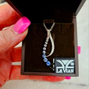 LeVian Sapphire & Diamond pendant. Ombre Natural Blue Sapphires. LIKE NEW